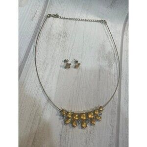 18" SAQ Avon Bali Bliss Necklace/Earrings Faux Citrine Faceted Lucite Yellow